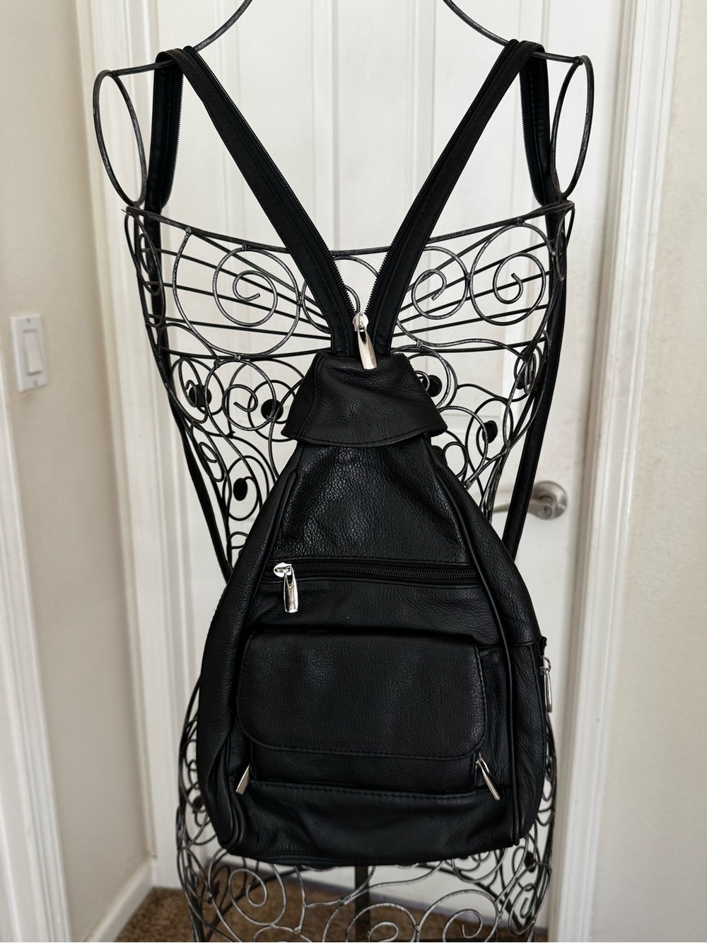 Black Leather Sling Backpack for Women - Sleek Everyday Carry